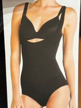 SPANX Black Open-Bust Shaping Bodysuit, Size M, NWT